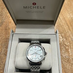 Michele Silver Chronograph Watch with Diamond Accents